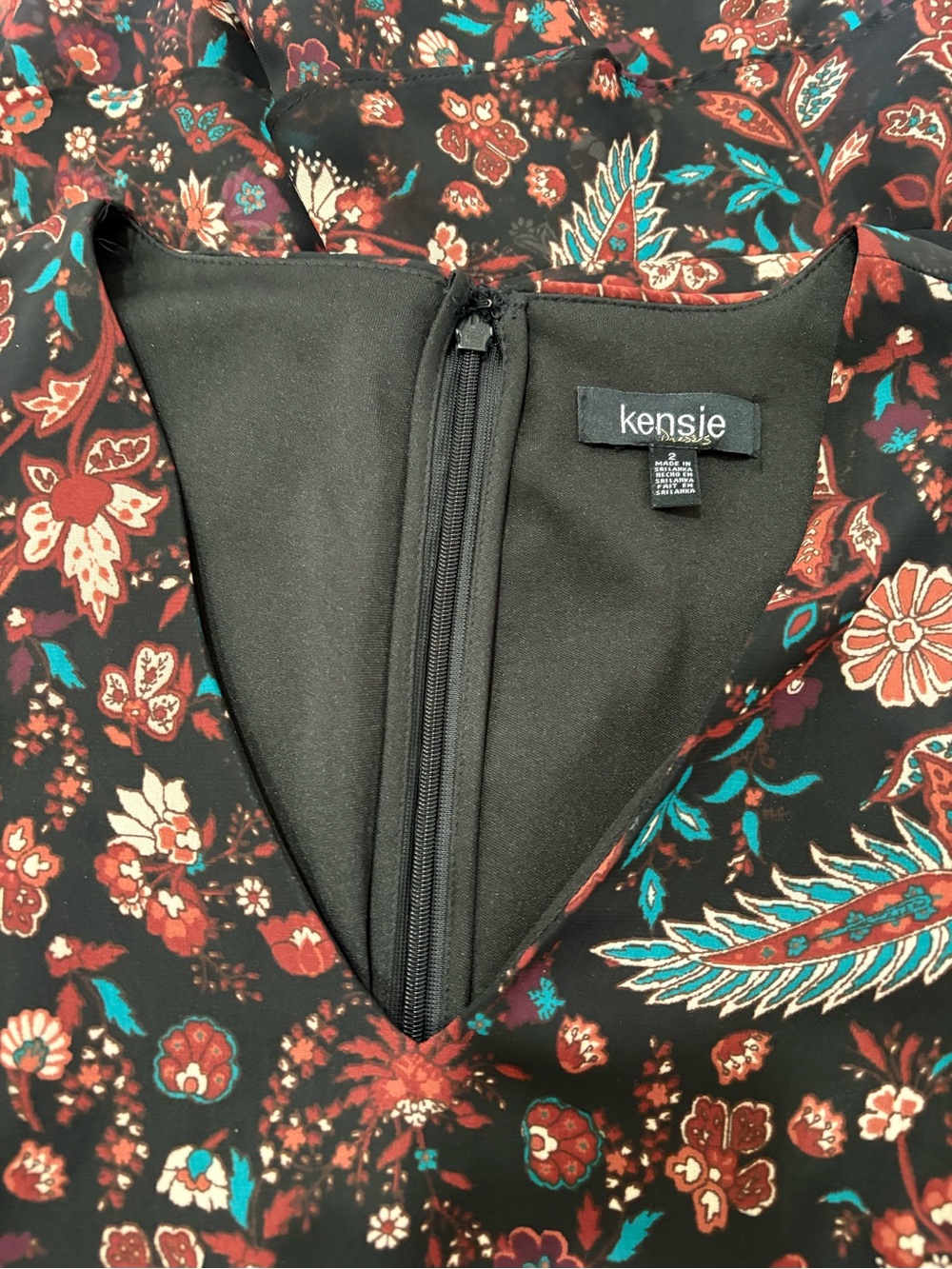 Kensie Floral Paisley Mini Dress Black Multi Size 2 Like New - Picture 4 of 5